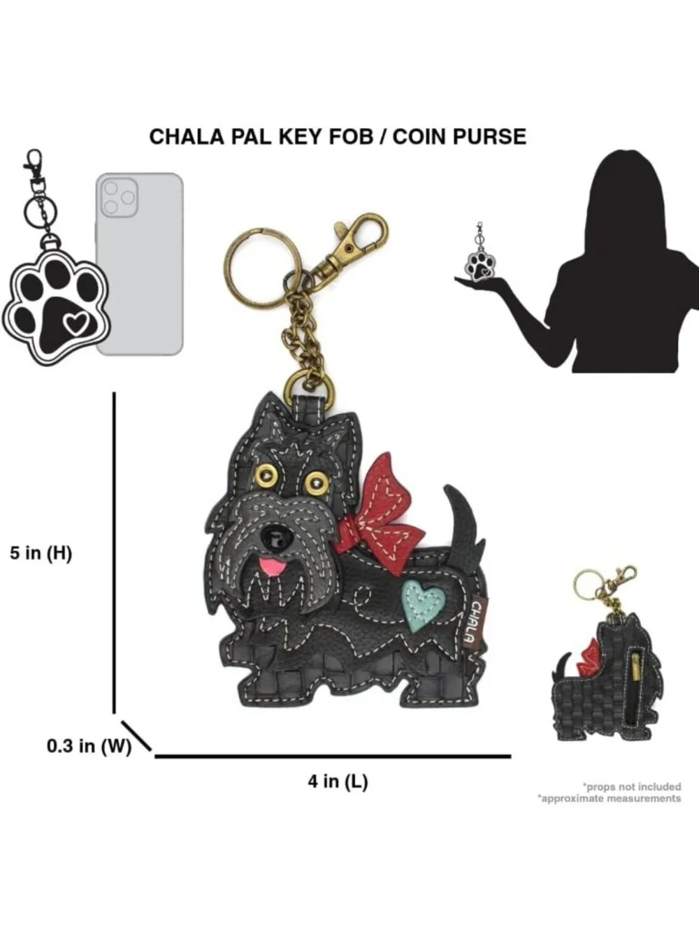 Decorative Dog Key Fob & Coin Purse Accessory - Cute Scottie Design for Pet